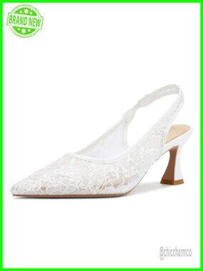 Lace Mesh Slingback Kitten Heel Pumps 2.5" Wedding Shoes